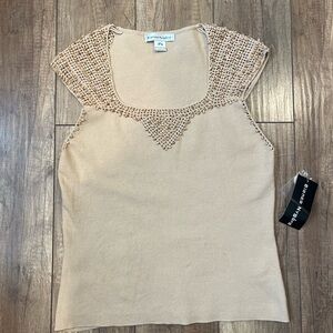 Bianca Nygard Biege Beaded Sleeve Knit Top